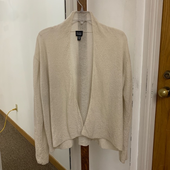 Women's Medium Ivory Cream Wool Crepe Eileen Fisher Open Front Cardigan Top - Picture 10 of 14